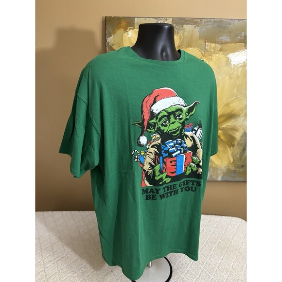 Star Wars Christmas Yoda May The Gifts Be With You Graphic Green Tee Size 2XL - Picture 8 of 15